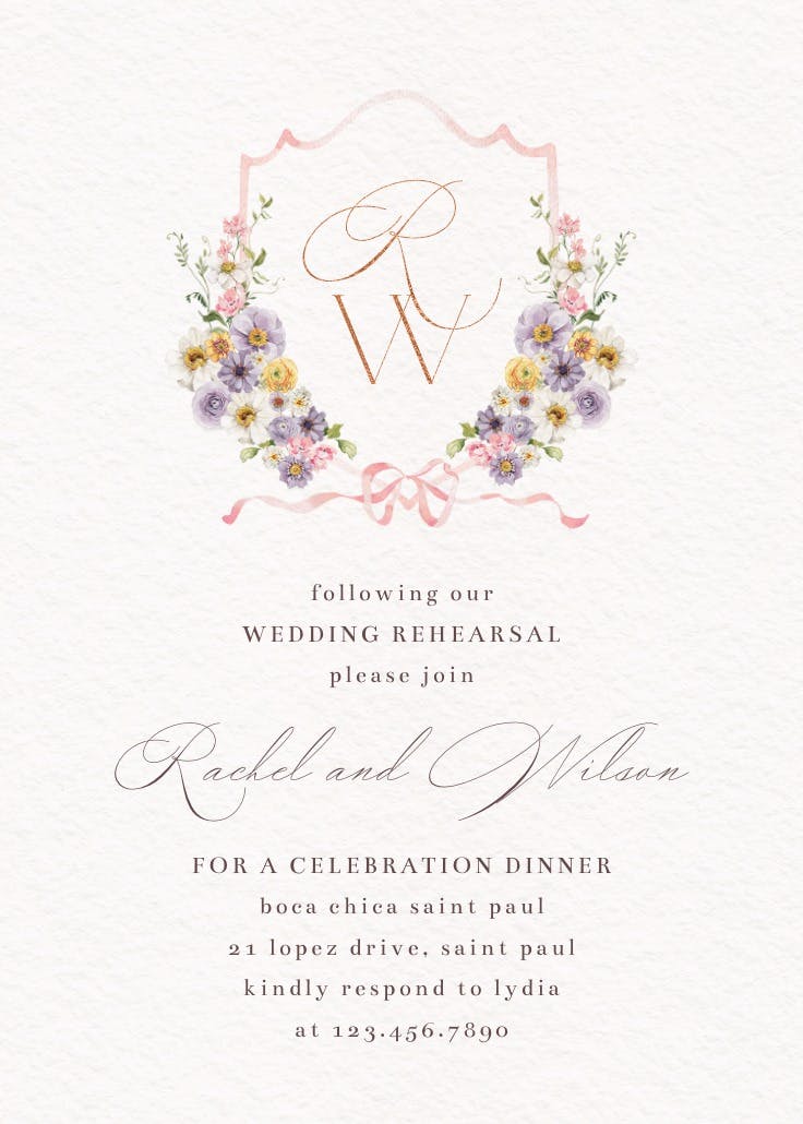 Blooms all around - invitación para cena de ensayo